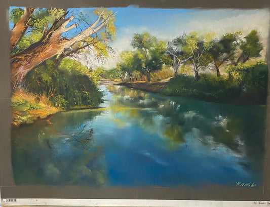 Dappled light on the Murrumbidgee Original Pastel Artwork