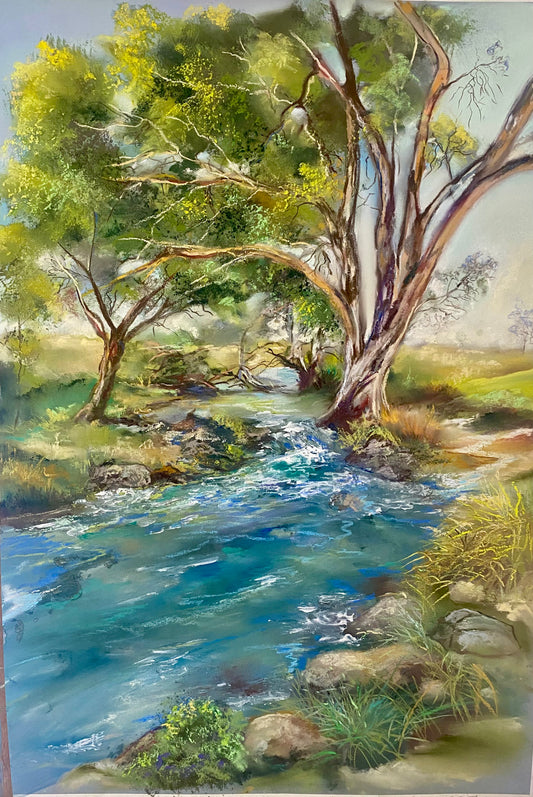 Gem blue Creek Original Pastel Artwork